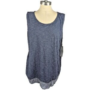 Calvin Klein Performance Womens Plus Striped Layered Tank Top Size 1X Blue